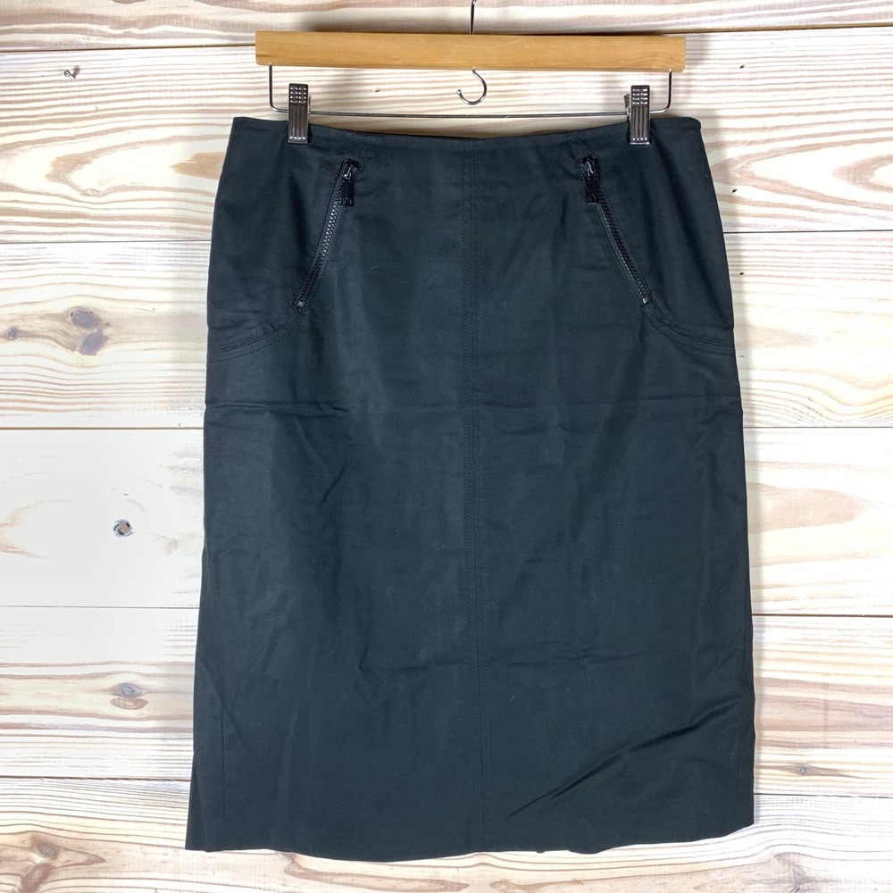 Lafayette 148 Skirt Women 6 Blk Pencil Zipper Front Pleated Kick Hem Career Lux